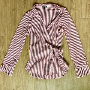 Pinstripe wrap front collared blouse